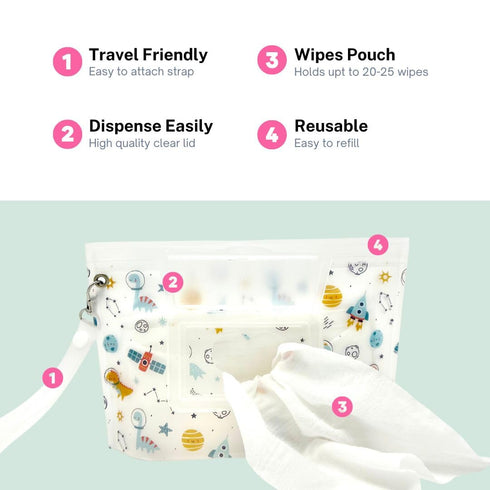 Orchid Hearts Pack 2 Baby Wipes Dispenser Portable & Refillable Wet Wipe Pouch of Reusable Wipes Holder and Wipe