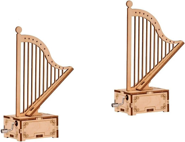ibasenice Wooden Harp Model, 2 Pcs Box 3D Puzzles for Kids, DIY Music Box Ornament