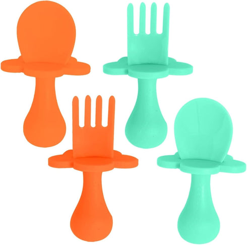 Grabease Baby Spoons and Toddler Utensils, BPA-Free & Phthalate-Free, 2 Sets, Mint and Orange