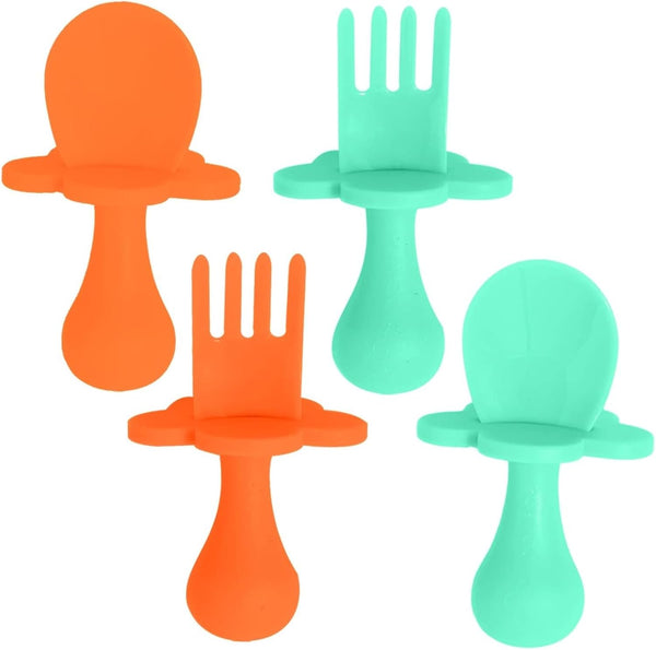 Grabease Baby Spoons and Toddler Utensils, BPA-Free & Phthalate-Free, 2 Sets, Mint and Orange