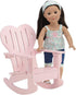 18" Emily Rose Doll Adirondack Rocking Chair - Pink Wooden Heart-Back Design Furniture with Smooth Rocking Motion - USA