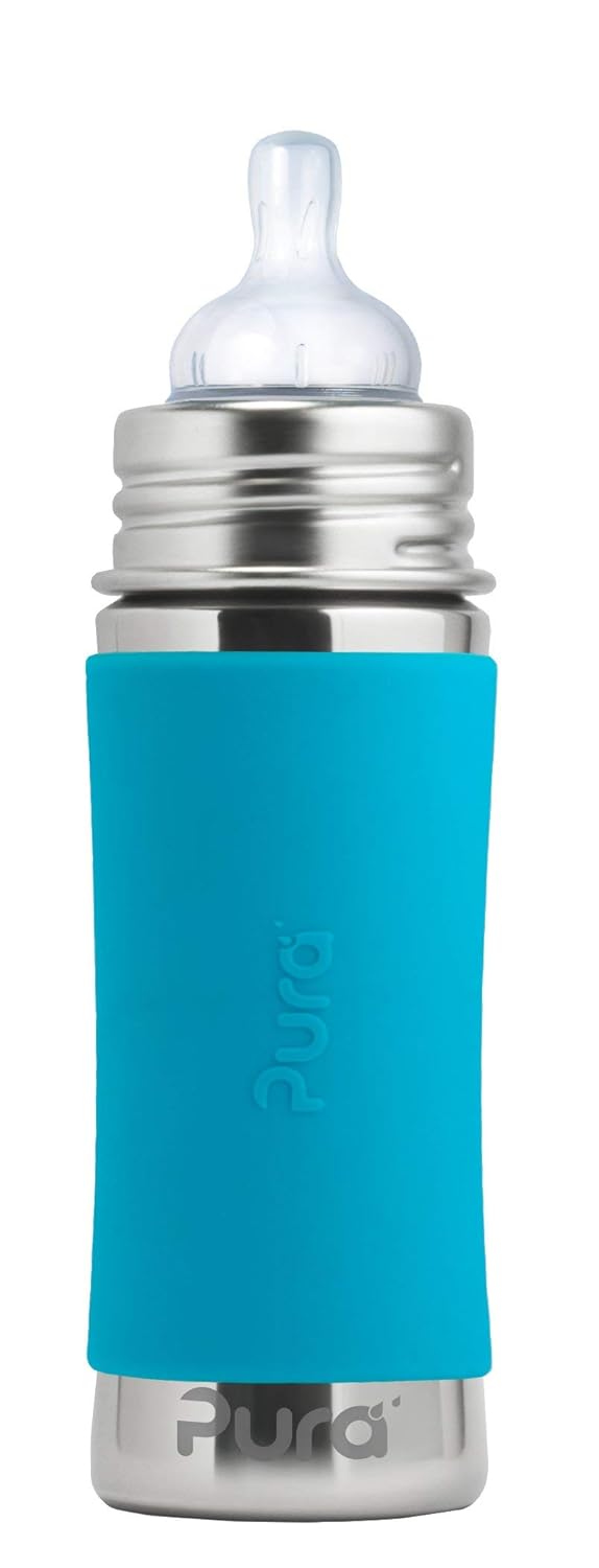 Pura Kiki 9oz/275ml Stainless Steel Infant Bottle w/Sleeve, Anti-Colic, 100% Plastic-Free, MadeSafe