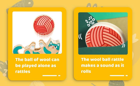 Hape Wooden Walk-A-Long Kitten Pull Toy - Roll & Rattle Push Pull Toy for Toddler, Montessori Toys for Walking