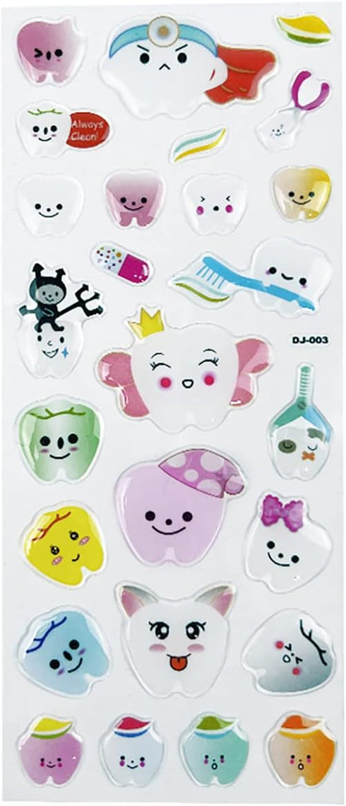 3D Cartoon Teeth Stickers, 12pcs Cute Tooth Paper Stickers for Kids Scrapbook
