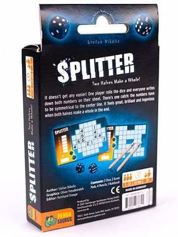 Symmetrical 8+, 1-12 15 Splitter Dice Game - A Challenge of Numbers and Strategy, Roll-and-Write Puzzle Game, Family