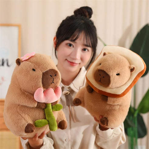 Cute Capybar Plush Doll, Flower Capybar Stuffed Animal Toy, Children's Gift Pillow (11 Inches)