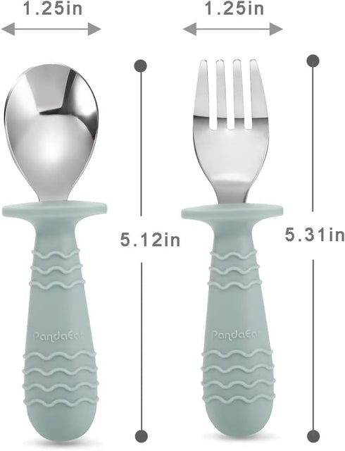 PandaEar 6 Pieces Baby Toddler Silicone Stainless Steel Utensils, BPA Free with Anti-Choke Design