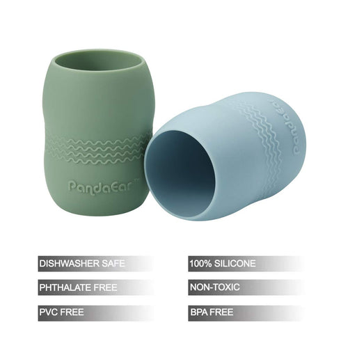 PandaEar 2 Pack Tiny Silicone Drinking Training Cup for Baby and Toddler (Blue/Green)