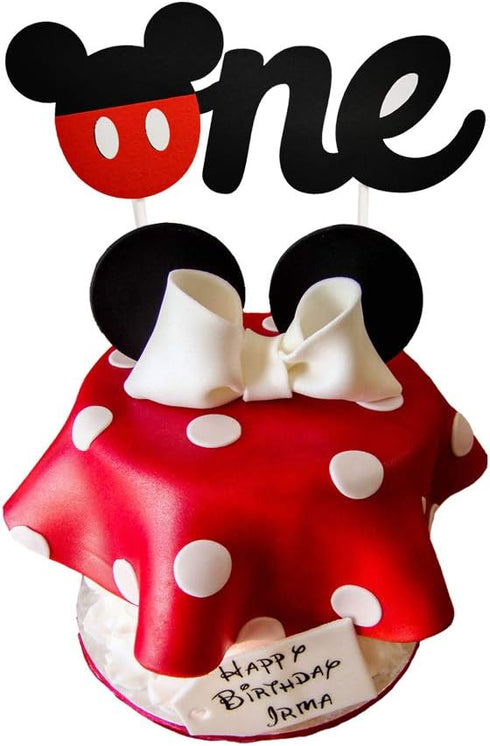 CHuangQi 1st Birthday Cake Topper - Happy Birthday Cake Banner, Mickey Inspired O-N-E Cake Topper for Boy & Girl
