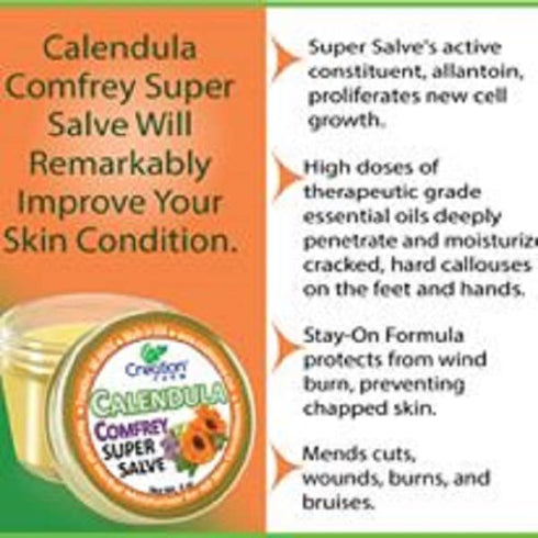 8OZ- (2-4 oz Calendula Comfrey Super Salve Jars), by Creation Farm Balm Soothes Baby Bottoms, Hand Cream for Dry