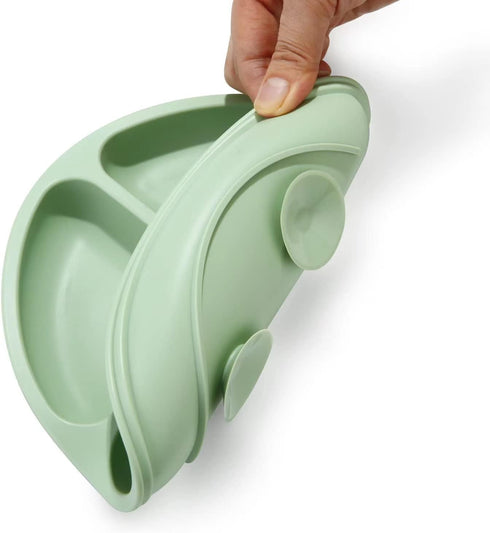 PandaEar Silicone Baby Feeding Set, 2 Pack Silicone Divided Suction Plate, 2 Pack Tiny Cup with 2 Spoons 2 Forks, Baby
