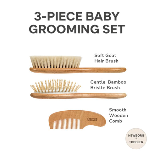 Set Set Baby Hair Brush for Newborns & Toddlers - Baby Brush and Comb - Ultra Soft Goat Hair Bristles, Perfect