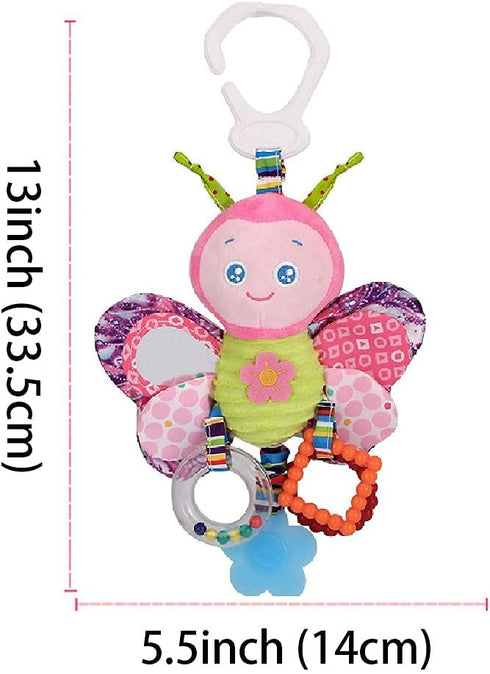 D-KINGCHY Baby Car Seat Stroller Plush Hanging Rattle Toys, Newborn Crib Bed Toy with Teether (Butterfly)