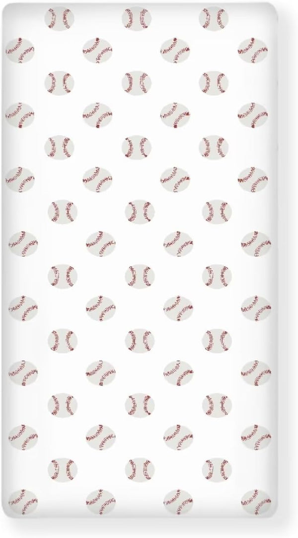 JIANADAER Red and White Baseball Patch Sports Fitted Crib Sheet Watercolor Vintage Sport