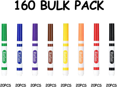 Rarlan pack, 8 160 Count Washable Markers Bulk, Markers for Kids, Bulk Colors