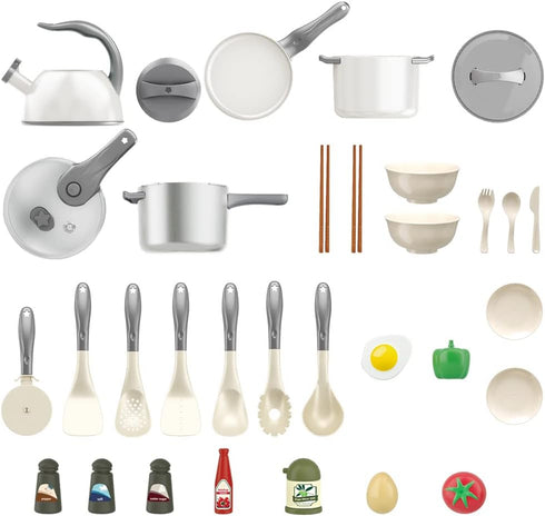 Bruvoalon 32Pcs Kids Play Kitchen Toys Set, Pretend Cooking Accessories with Pots, Pans, and Utensils