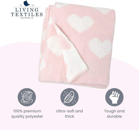 Cozy 40x30 Living Textiles Pink Hearts Chenille Soft Baby Blanket Reversible Premium Fabric for Best Comfort
