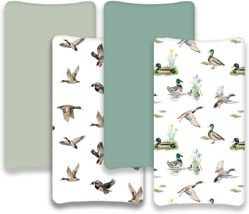 FIGEPO 4 Pack Mallard Duck Baby Changing Pad Covers Neutral Unisex Breathable Fitted Nursery Sheets for Baby Girl
