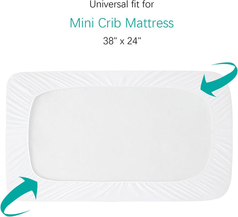 2 Pack 38" 24" Mini Crib Mattress Protector Sheets Fitted Waterproof Mini Crib Mattress Protector Pad Cover White