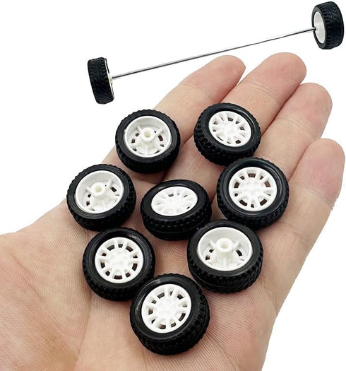 URIMPAVIDO 10PCS 20mm 5PCS (2X20MM) Small Toy Car Wheels Rubber Tire with Shaft Round Axles for for DIY Model Toy RC