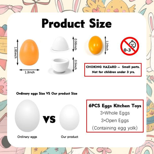 Sportsvoutdoors 6PCS Wooden Egg Kitchen Toys, Kids Play Food Cooking DIY Pretend Play Food Set