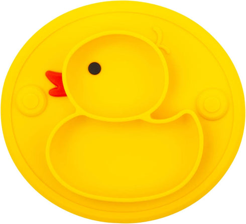 Linowos Silicone Divided Toddler Plates - Portable Non-Slip Suction Plates for Children, BPA Free (Duck-Yellow)