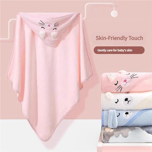 Mineweii (K,31.531.5 Inch) Hooded Baby Towel - Coral Velvet Fleece Soft Bath Towel - Unisex Ultra Absorbent,Natural