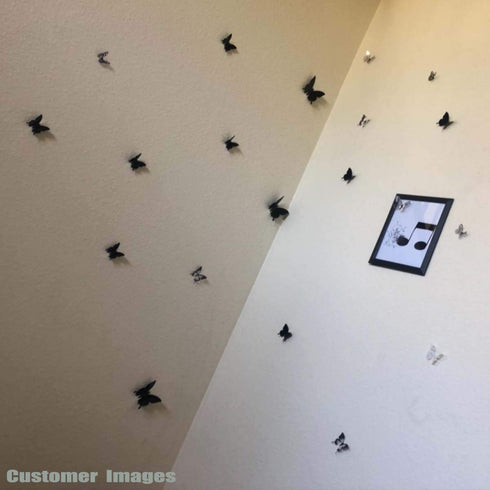 24pcs 3D Butterfly Removable Mural Stickers - Halloween Wall Stickers Decal for Home and Room Decoration (Black-24pcs)