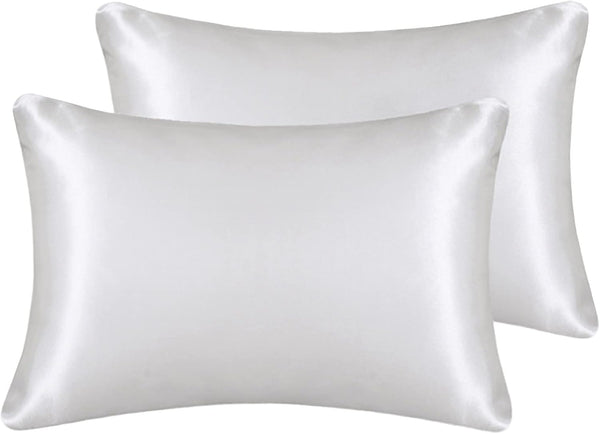 Silky Satin Toddler Pillowcases Set of 2, Ivory, 13"x 18", Super Soft Travel Pillow Covers with Envelope Closure