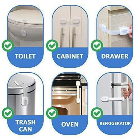 Child Safety Lock for Refrigerator, Cabinet, Drawer, Freezer & Door, 2 Extra Strong Adhesives, Pack of 4