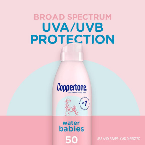 50, 6 Oz, Pack 3 Coppertone WaterBabies Baby Sunscreen Spray SPF Spray On Sunscreen for Babies, Water Resistant