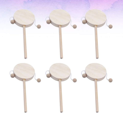 EXCEART 6pcs Wooden Musical Rattle Toy, Unfinished Rattle-Drum for Kids, DIY Painting Educational Toy
