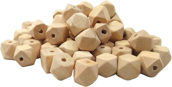 30pcs Natural Wood Geometric Hexagon Beads - 14mm Maple Wood for Crafts DIY Jewelry Making