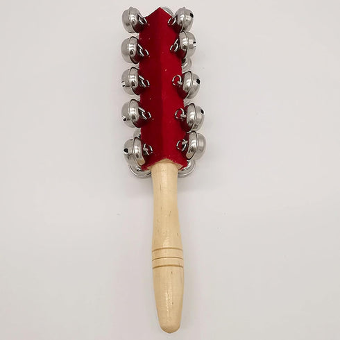1 Pcs 10 inch Wooden Handle Bells Instrument, Christmas Jingle Bells Hand Percussion Shaker