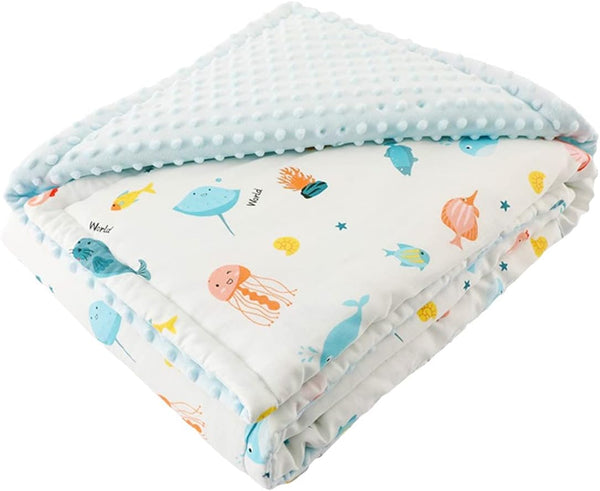 Soft Baby Blanket Minky 30" * 43" with Dotted Backing, Ocean Creatures Newborn Nursery Swaddling for Toddler