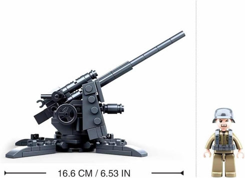 General Jim's WW2 German Anti-Aircraft Building Blocks Set, Includes 3 Figures, Weapons, and Sandbags