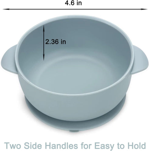 PandaEar Silicone Baby Feeding Set, 2 Divided Suction Plates + 2 Bowls + 2 Tiny Cups with Spoons (Blue White)
