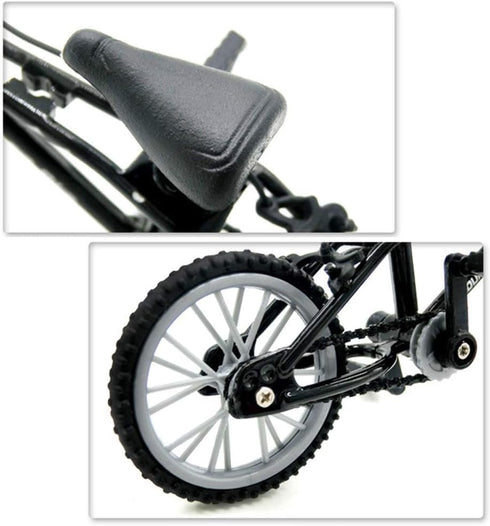 Jizlan 1/18 Black Diecast Bike Action Figure Toy,Mini Finger Mountain Bike Bicycle Art Crafts Desktop Decor Finger