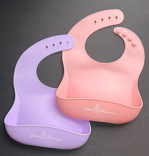 Jean Frances | Silicone Baby Bibs Set Of 2, BPA Free Waterproof Soft Durable Adjustable Silicone Bibs for Infants & Toddlers