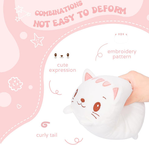 AIXINI 8 inch Cute White Cat Plush Stuffed Animal - Cylindrical Body Pillow, Super Soft Cartoon Hugging Toy