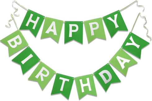 Green Happy Birthday Banner, Greenery Theme Party Bunting Supplies for Birthday Garland Nursery Hanging Decoration 13pcs
