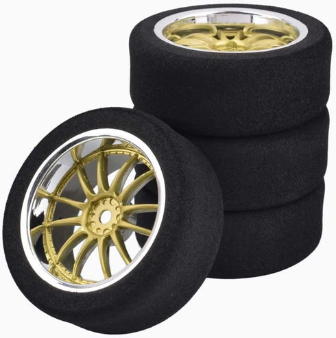 4Pcs On-Road Foam Tires & 9003 Wheel Rims 12mm Hex for HSP HPI RC Racing Car Toy, Gold