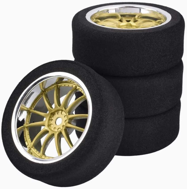 4Pcs On-Road Foam Tires & 9003 Wheel Rims 12mm Hex for HSP HPI RC Racing Car Toy, Gold