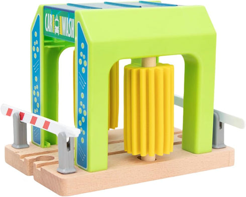 HANQIANN Pack Set,Wooden 3 Wooden Car Wash Station with Train Truck,Expansion Compatible with Railway Train Toy Train