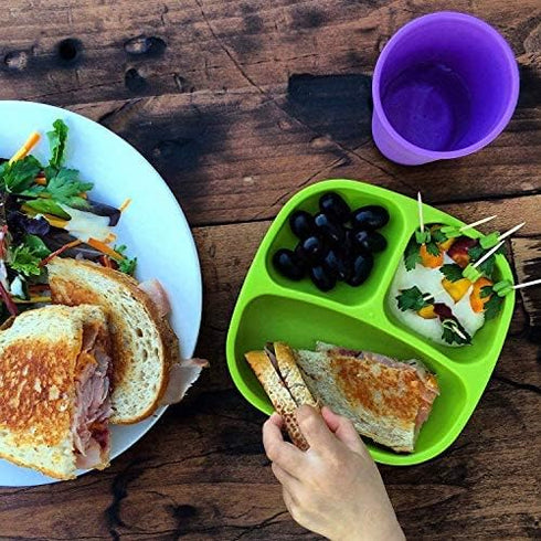 Re-Play Toddler Dinnerware Set - Pink No-Spill Sippy Cup, 7" Divided Plate, Fork & Spoon - Dishwasher Safe, USA Made