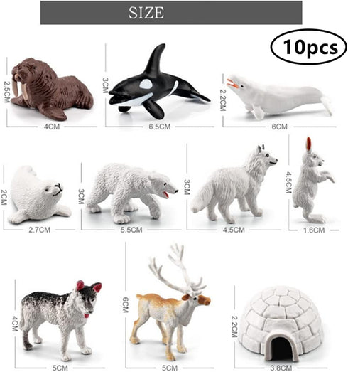 10pcs Arctic Animals Figurines - Mini Arctic Animal Toy Set for Kids, Educational Playset and Cake Toppers