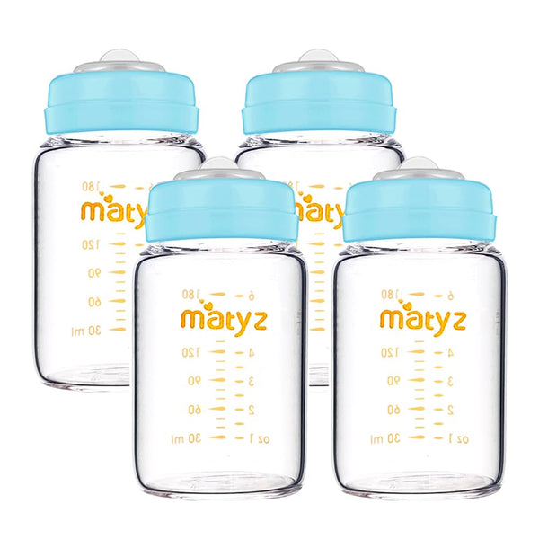 Matyz 4-PACK Wide Mouth Glass Breast Milk Storage Containers With Lids (Blue,