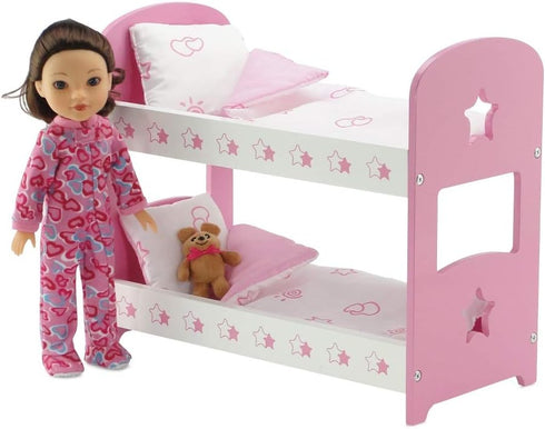 14 Inch Set 2 Sets 14 Emily Rose Doll Bunk Bed - Pink/White Wooden Furniture with Complete Bedding - Fits Wellie