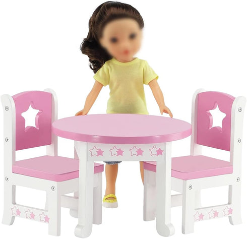 14 Set 2 14-15" Emily Rose Doll Dining - Pink & White Kitchen Table with Chairs - Star Collection Wooden Furniture