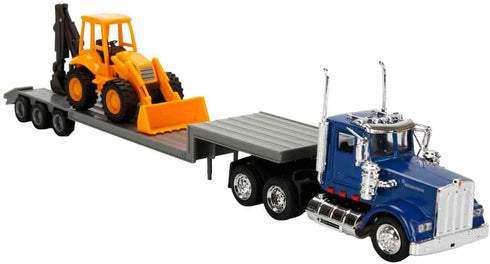NewRay 1:43 W900 1/43 Trailer Kenworth with Backhoe Loader Scale Replica